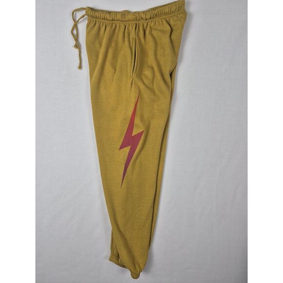 Aviator Nation Lightning Bolt Mustard Yellow Women’s Sweatpants Size XL - Picture 3 of 10